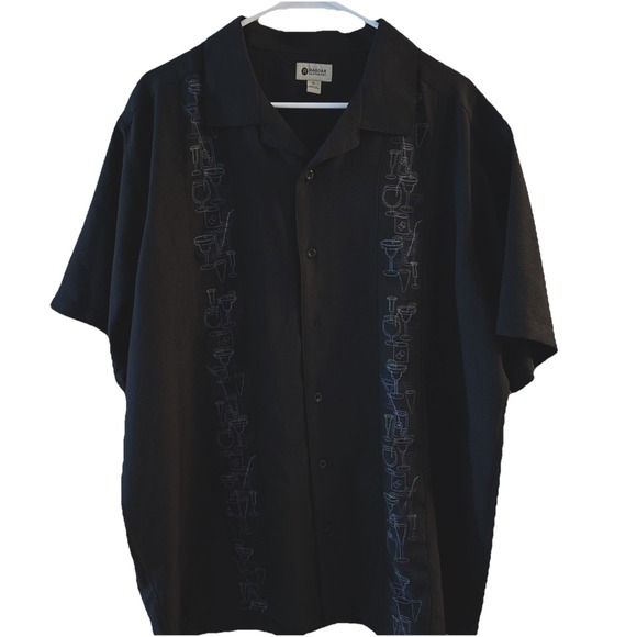 Haggar Other - Haggar Shirt Mens XL Black Cocktail Drinks‎ Bartender Short Sleeve Button Up